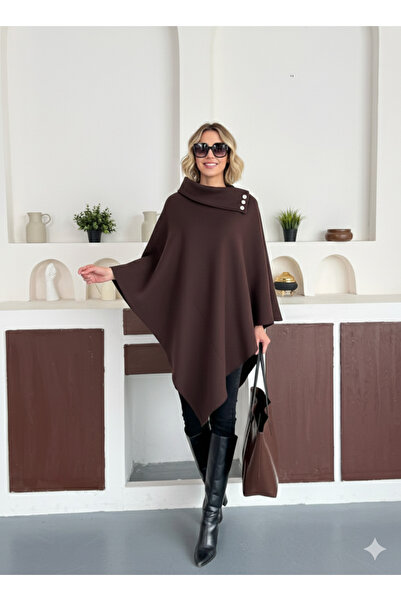 moda biz Women's Oversized Button Detailed Poncho