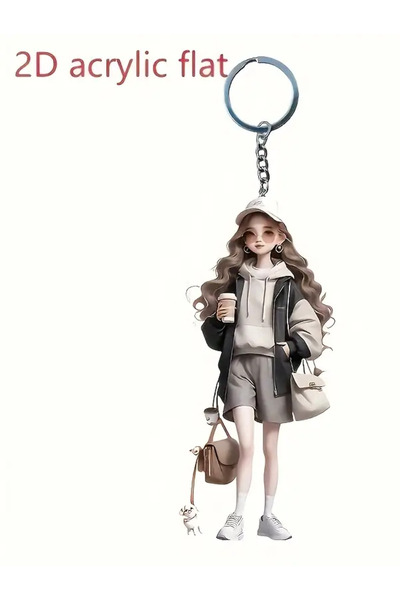 Choice F 1 cute acrylic girl keychain, 2D flat, holiday gift, backpack access...