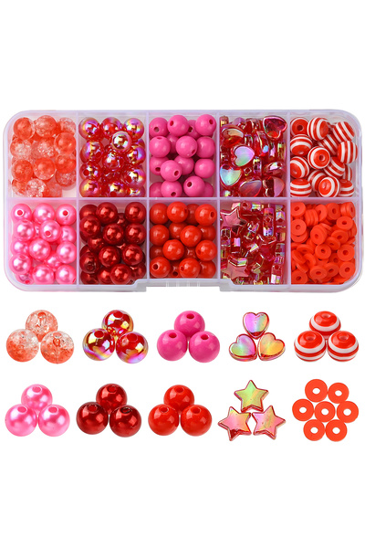 Choice red 280+Pcs Red Tone Acrylic Beads Mixed Styles Valentine's Day Beads ...