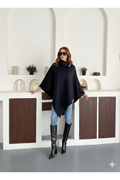 moda biz Women's Oversized Button Detailed Poncho