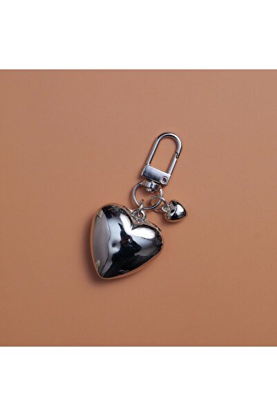 Choice Sliver B Y2K Big Small Silver Color Acrylic Heart Keychain Classic Lov...
