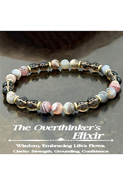 Choice سوار Overthinker مصنوع من عقيق بوتسوانا وكوارتز دخاني مصنوع يدويًا للر...