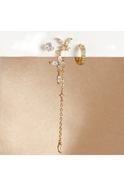 Choice طقم أقراط حلقية على شكل فراشة من الفولاذ المقاوم للصدأ، ذهبي وأبيض، مك...