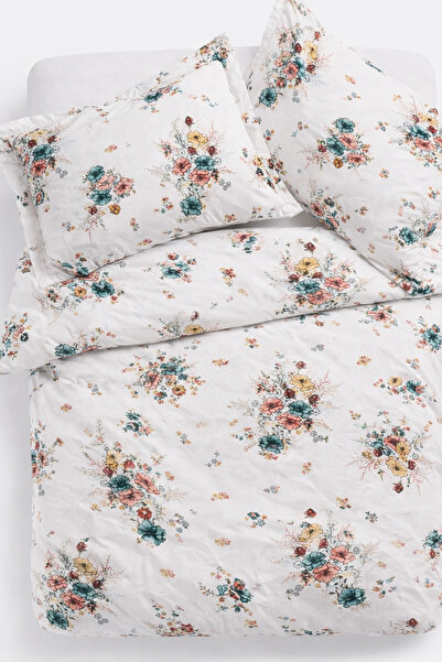 İQON Double Duvet Cover Set Bouquet Salmon Setçi̇ft