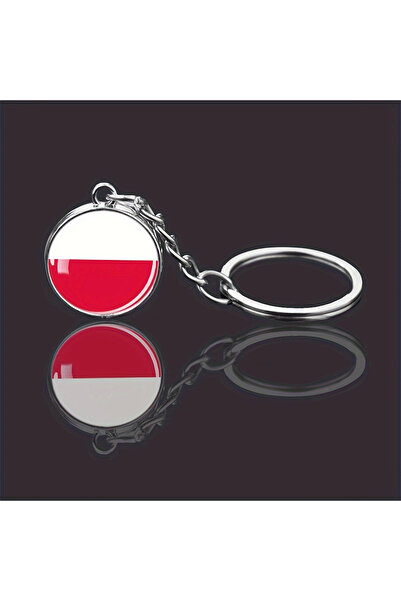 Choice Poland Patriotic flag keychain with durable metal ring & circular glas...