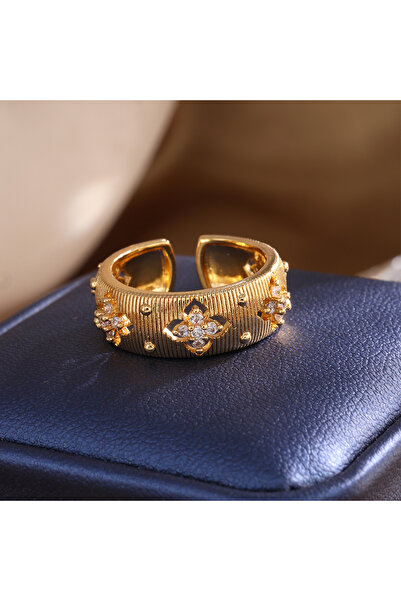 Choice خاتم زاكول ذهبي اللون قابل للتعديل، بتصميم زهرة رباعية الأوراق أنيق مف...