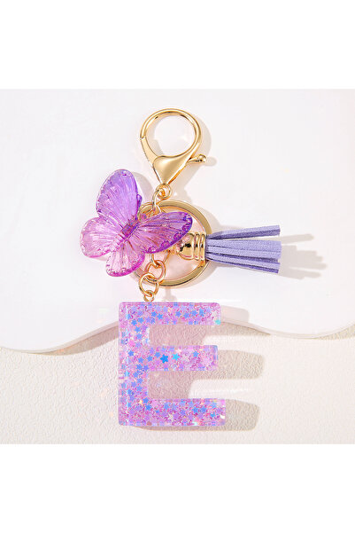 Choice E Cute purple keychain fringe butterfly initials keychain uppercase En...