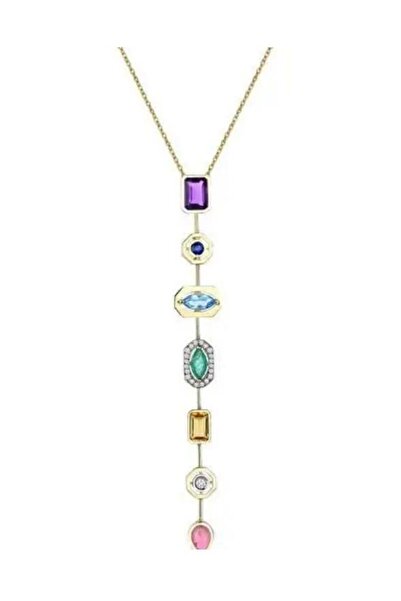 Store Non-Tarnish Steel Necklace - Silver Color Luxury Jewelry with Colored B...