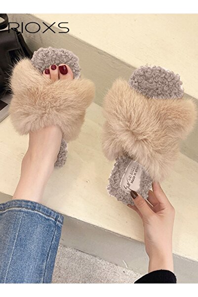 RIOXS نعال نسائية من القطيفة الناعمة، أحذية منزلية ناعمة مفتوحة الأصابع، أحذي...