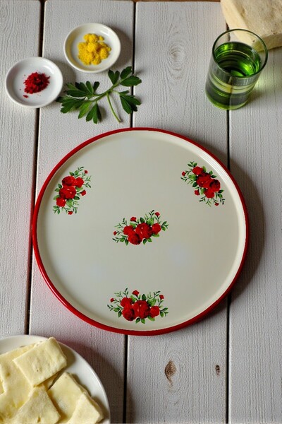 İnci Emaye 36 No. Rose Pattern Presentation Serving Plate Tray Supla Cake Pla...