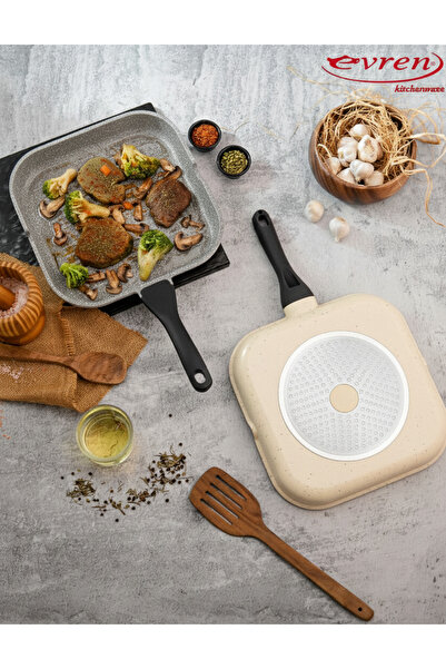EVREN MUTFAK مقلاة مربعة 28 سم، مقلاة غير لاصقة بقاعدة حثية 28 سم