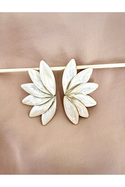 Atelier Çağla Cream Big Half Flower Earrings