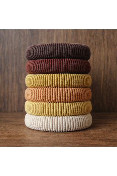 KRAFTELLA 6lı Kalın Kahve Tonları Lastik Toka | Yumuşak Dokulu Saç Tokası