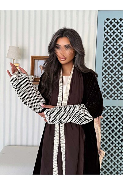 AYA MWT958 - Velvet abaya with added mesh on the sleeves, lined