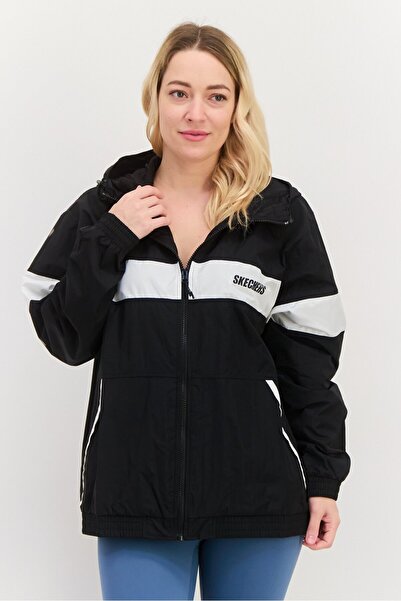 SKECHERS سترة تدريب رياضية نسائية بأكمام طويلة، باللون الأسود