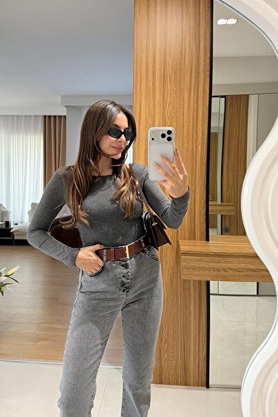 Gizem Ecemiş Newmis Gray Boat Neck Transparent Bodysuit