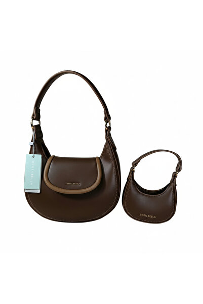 Chrisbella Brown Luxury Hobo Bag Set with Mini Bag & Gold Chain Strap