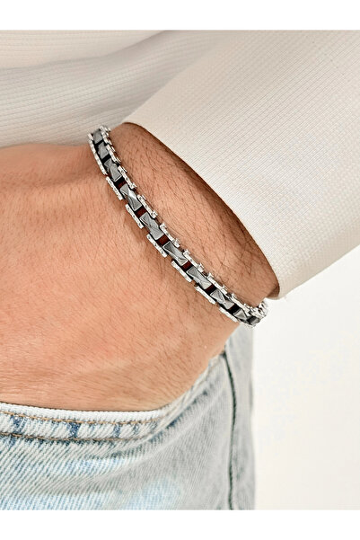 FERRO Silver & Smoked Steel & Ceramic Men's Bracelet Frj10130A-J 2 Year Warra...