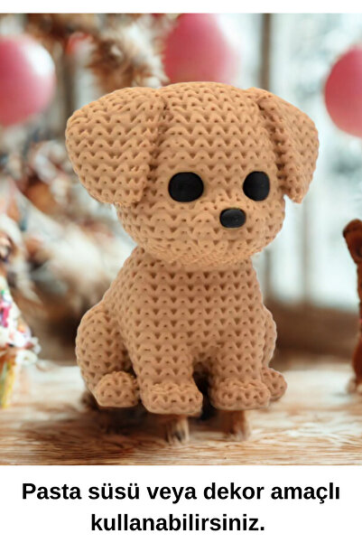 CESTOPİENO 1 Adet 6 cm Mini Yeşil Köpek Örme Desenli Dekor / Pasta Süsü / Oyu...