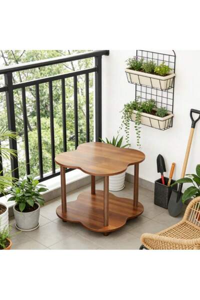 Mtanvxay طاولة خشبية بنية اللون ذات طبقتين، بتصميم برسيم رباعي الأوراق، للتخز...