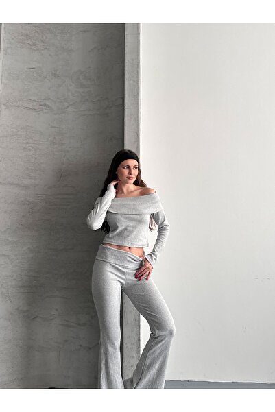 eyyebelle Women's Madonna Collar Blouse Flared Leggings Double Set