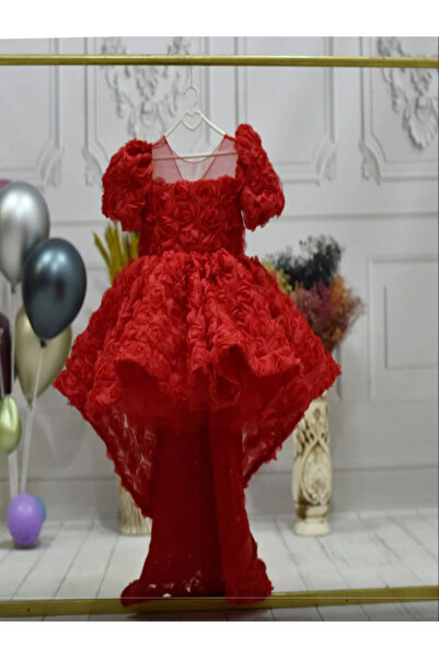 Tomac Kız Çocuk Gül Detaylı Prenses Abiye Elbise – Kabarık, Özel Gün & Doğum ...