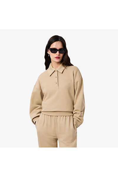 Lacoste Kadın Relaxed Fit Polo Yaka Yün Bej Triko