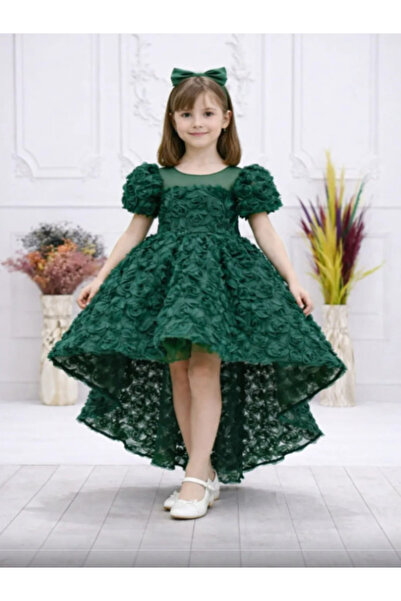 Tomac Kız Çocuk Gül Detaylı Prenses Abiye Elbise – Kabarık, Özel Gün & Doğum ...