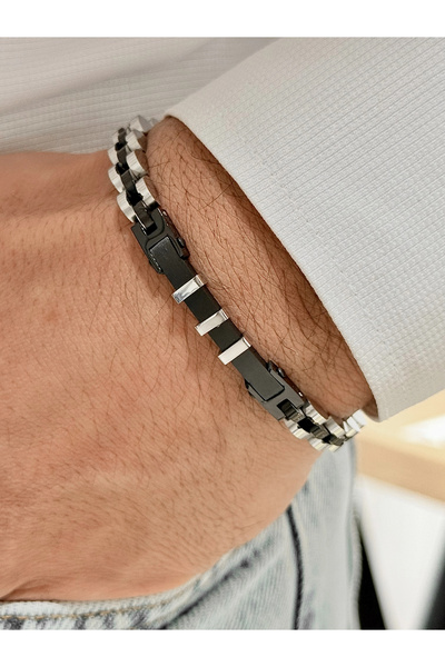FERRO Silver and Black Steel Men's Bracelet Frj10125A-J 2 Year Warranty Gift ...