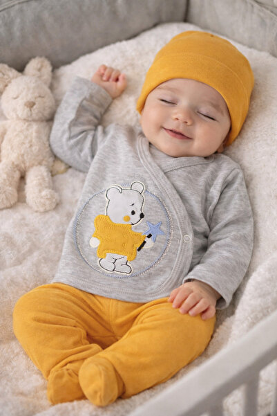 Arin Baby 5 Lİ YILDIZLI AYI YENİDOĞAN SET/ERKEK BEBEK HASTANE ÇIKIŞ SETİ /%10...