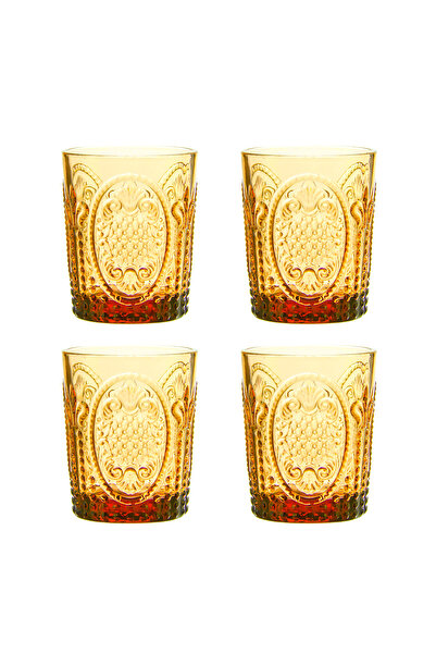 Lucky Art Velora 4-Piece Glass Water Glass Set Amber
