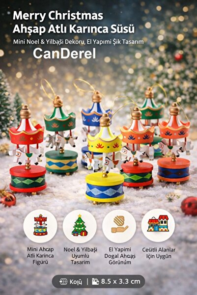 Canderel Mini Atlı Karınca 6lı Set Nostaljik El Yapımı Ahşap Hediyelik Süs Eşya
