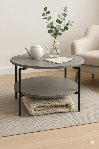 NZONE STORE Double-tiered round coffee table in concrete gray