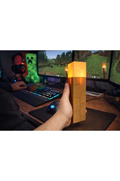 KARA3DS Minecraft Torch Meşale Görünümlü LED Lamba – Gamer Masaüstü Dekoratif...