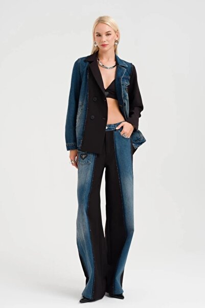 tw3 Denim Fabric Paneled Women's Design Blazer Jacket