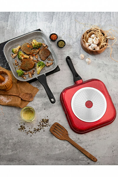 EVREN MUTFAK Kare Izgara Tava 28Cm,Induction Base Non-Stick 28cm Tava