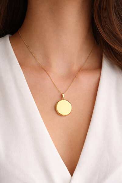 HER ŞEY NOTA www.herseynota.com قلادة نسائية من الفولاذ مع غطاء دائري قابل لل...