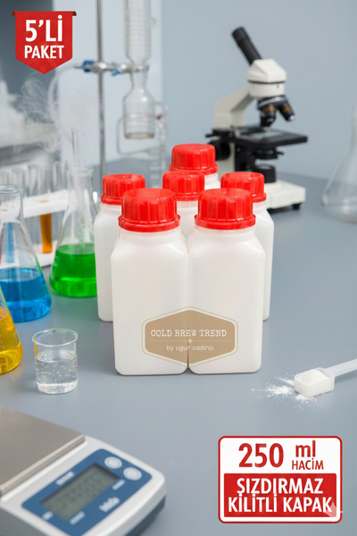 COLD BREW TREND by uğur cadırcı Plastik Numune Şişesi 250 ml - 5 Adet - Kilit...
