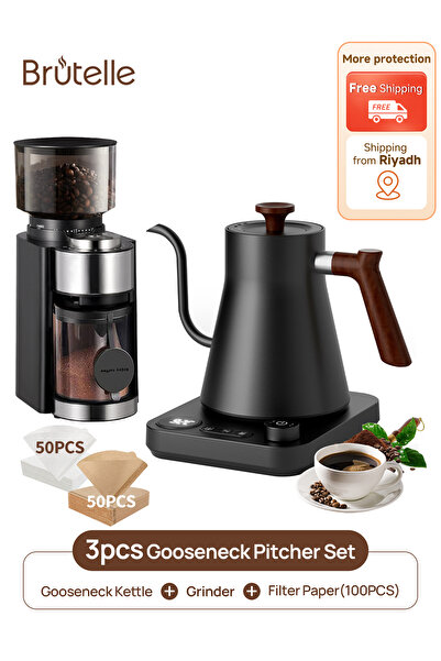 Brutelle مجموعة ماكينة تحضير القهوة الكهربائية ذات الرقبة الإوزية V02 مع مرشح...