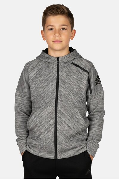 adidas Kids Boy Heather Long Sleeve Outdoor Hoodie, Grey