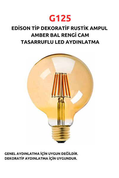 Fujika G125 Edison Dekoratif Rustik Led Ampul - Amber Cam - Tasarruflu Led Ay...
