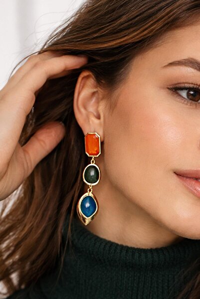 New Obsessions Acrylic Dangle 3 Stone Earrings