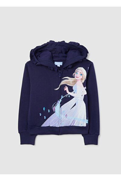 Ovs Girls' Regular Fit Purple Cotton Blend Sweatshirt With Frozen Print