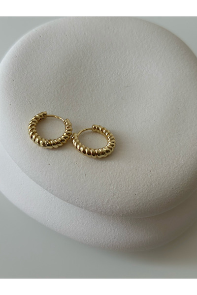 Moss Aksesuar Çelik 14K Kararmaz Rodyum Kaplama Burgu Küpe