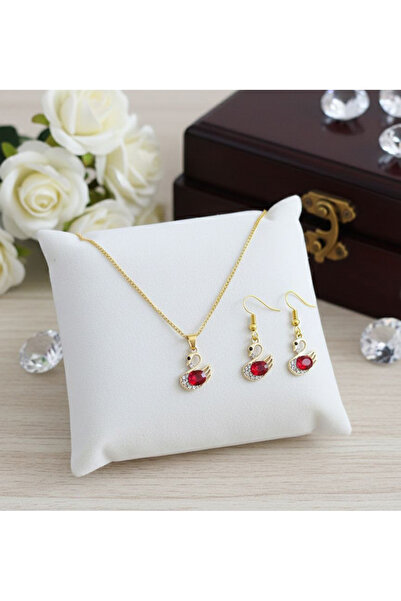 Shiklik 2-Piece Gold Color Zircon Stone Peacock Model Jewelry Set - 60 cm Nec...