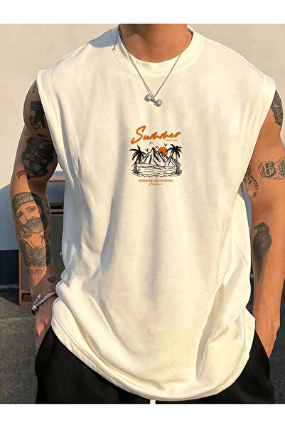 ship master Men's Casual Sleeveless Stretch Shirt - Geometric Landscape Patte...