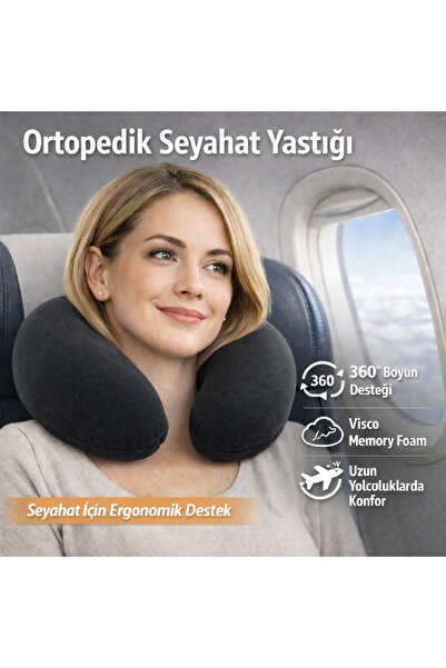 Viscomina Ortopedik Visco Seyahat Yastığı – 360° Boyun Destekli Memory Foam U...