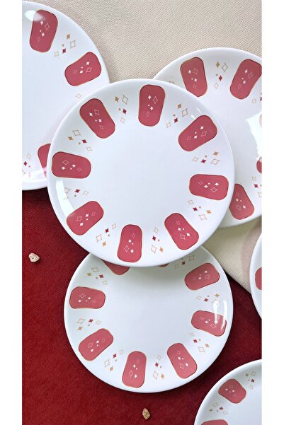 ers erbaşlar Melodi Red 6-Piece Luxury Dessert Plate Set