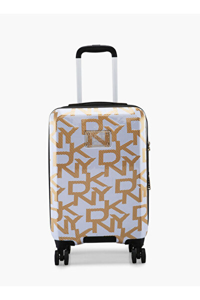 Dkny حقيبة سفر صلبة بعجلات ومقبض قابل للسحب، مزينة بنقشة شعار، مقاس 20 بوصة، ...