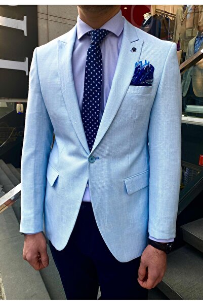 Frappoli Dante Boys' Baby Blue Pointed Collar Linen Blended Slim Fit Summer S...